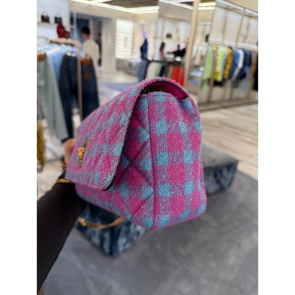 Versace tweet blue pink flap bag with gold Medusa - Picture 2 of 8